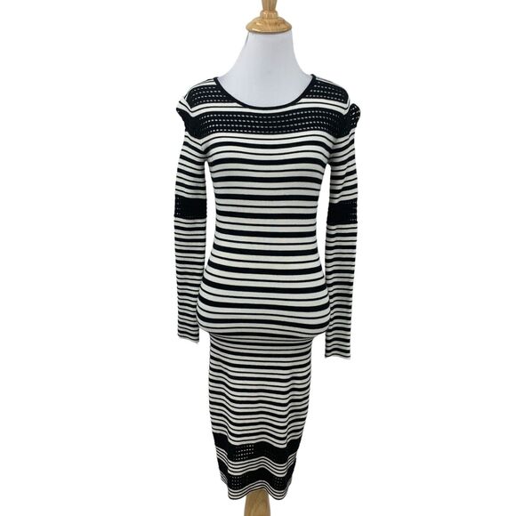 Cache Sweater Dress Womens XS Nautical Striped Stretchy Knit Bodycon Perforated - Picture 1 of 11